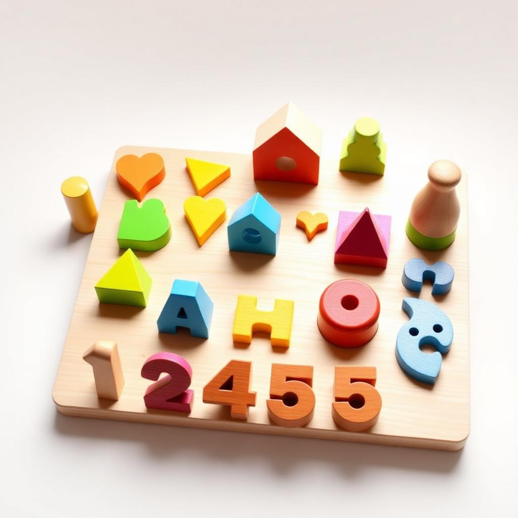 Brinquedo Educativo de Madeira com Formas, Letras e Números