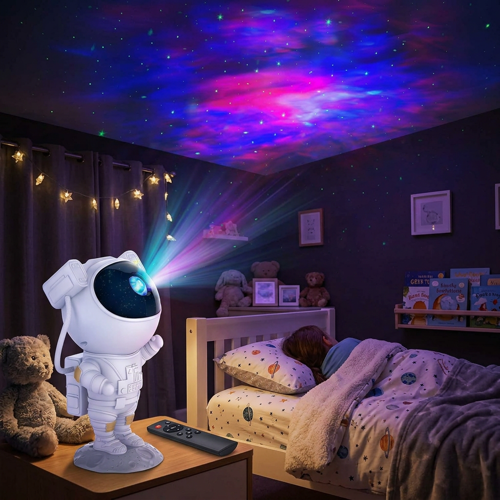 Luminária Astronauta Projetor Lua e Galáxia com Estrelas, Bluetooth e Caixa de Som Integrada — imagem 3