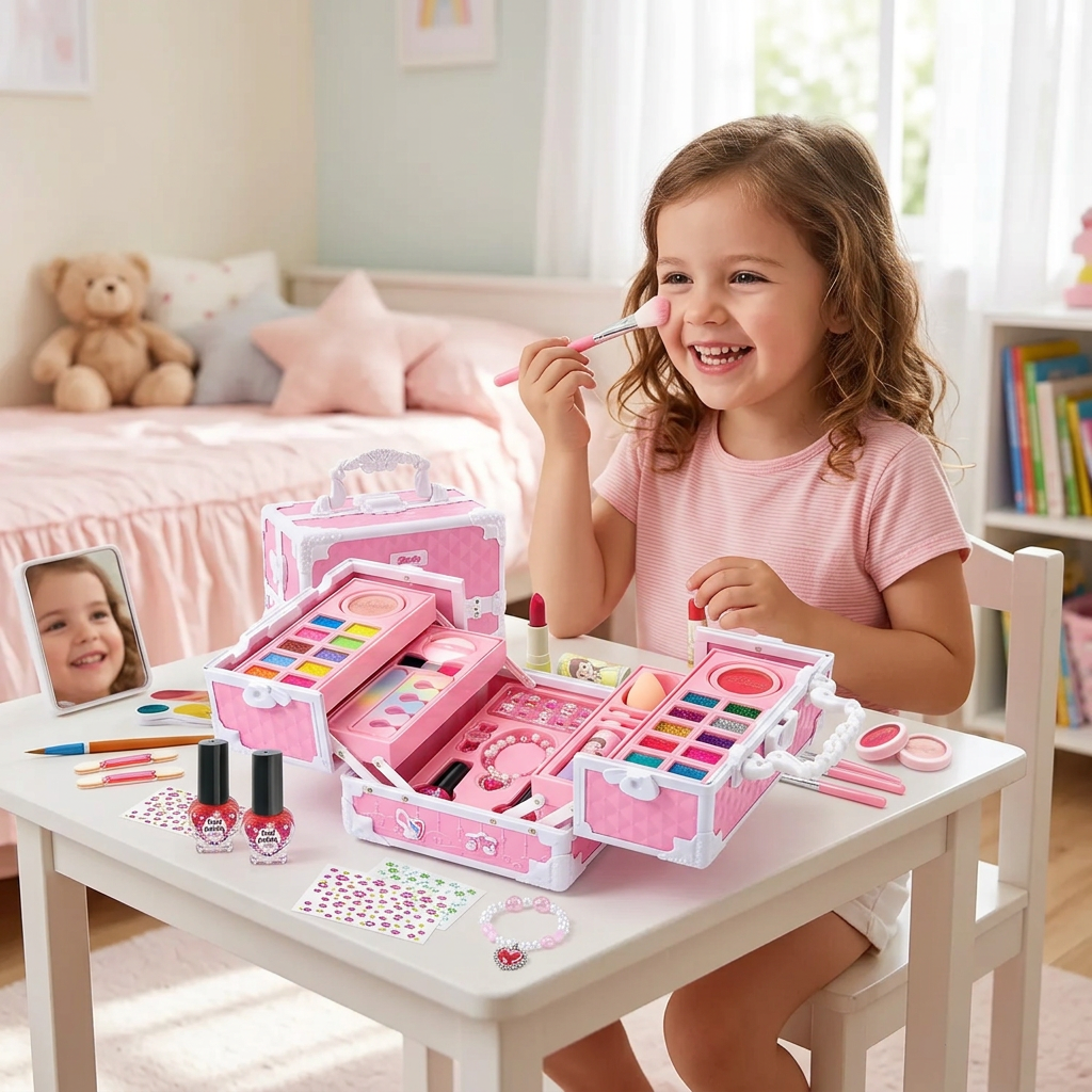 Conjunto De Maquiagem Com Maleta Infantil Lavável Presente — imagem 3