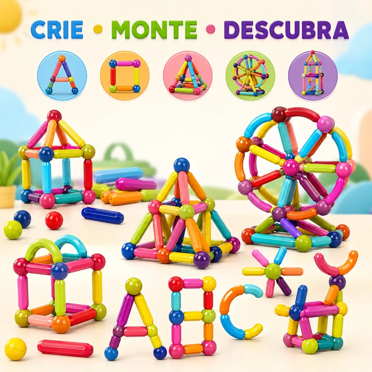 Blocos Magnéticos Peças 2D 3D Educativo em Caixa — imagem 2