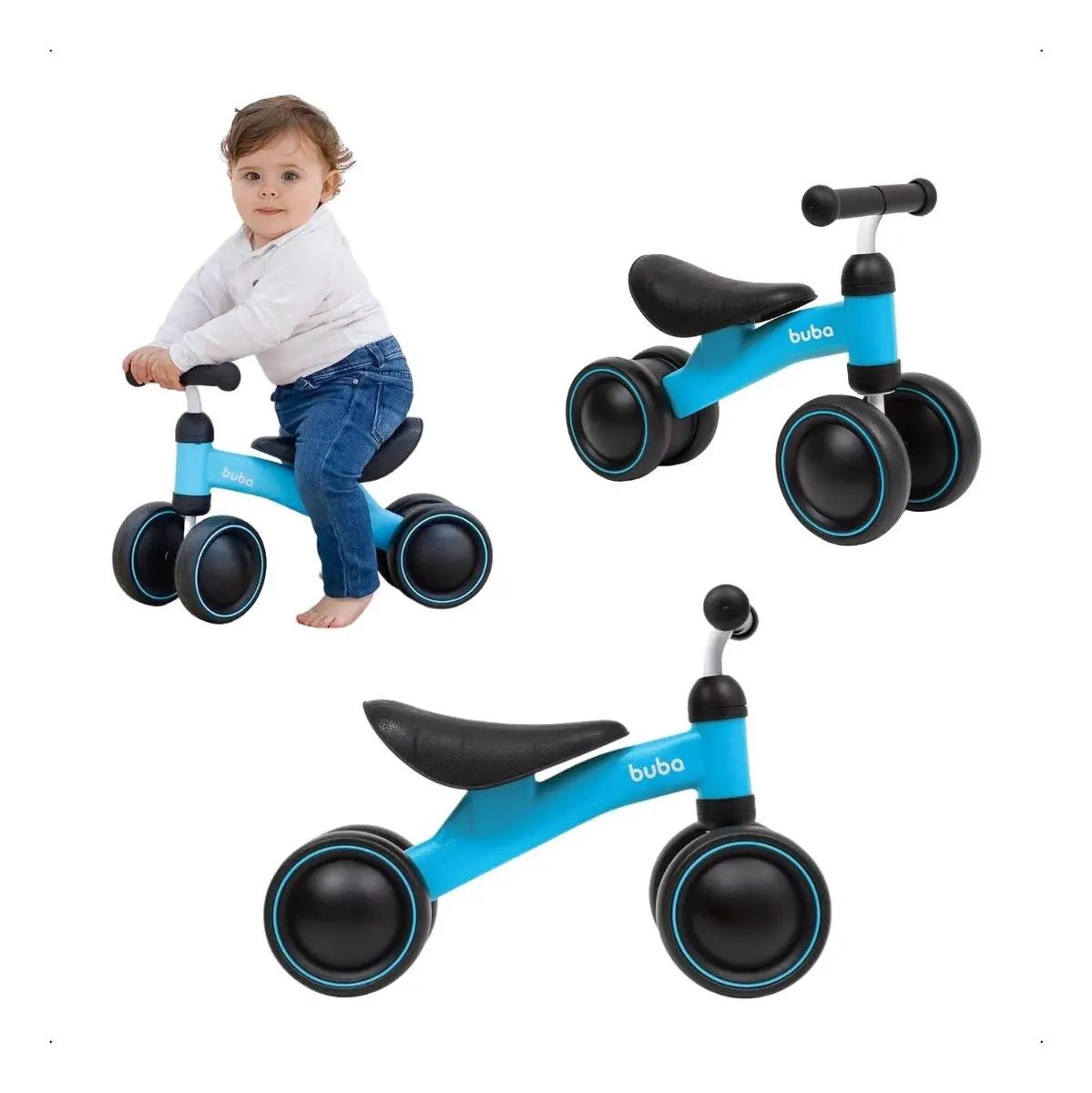 Bicicleta De Equilíbrio 4 Rodas Buba Infantil Sem Pedal Cor Azul — imagem 3