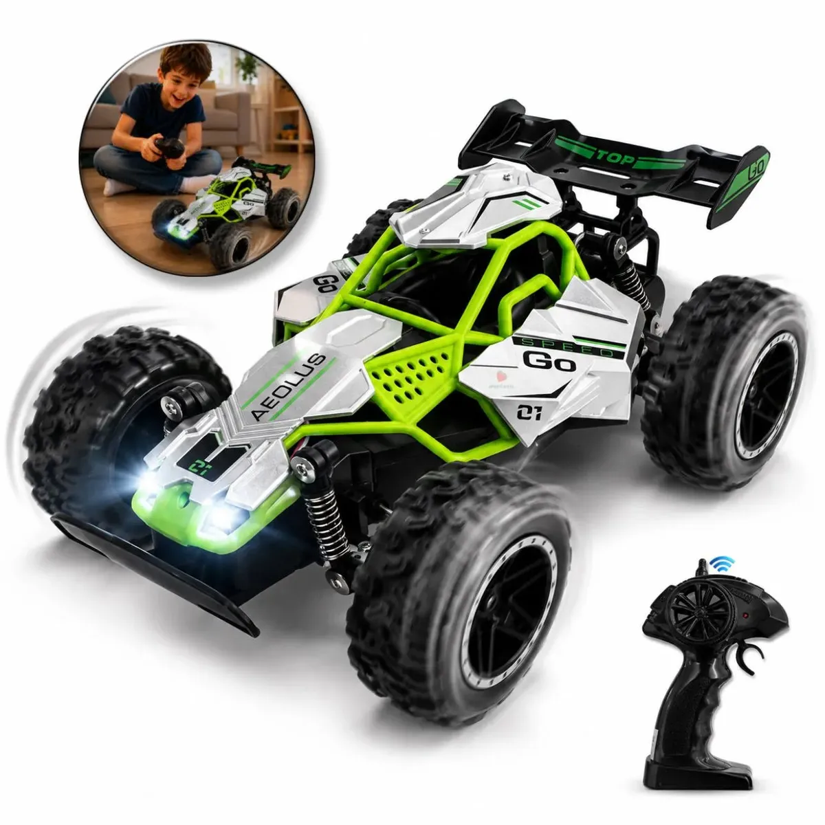 Carrinho Controle Remoto Recarregável Storm Racer Turbo Potente Luz Led Alta Velocidade Preto — imagem 2