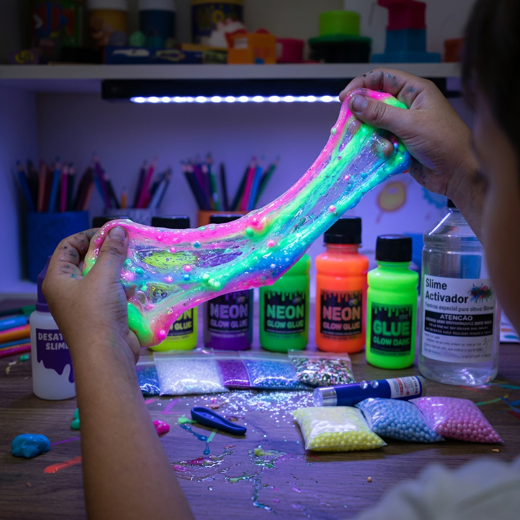Foto da avaliação de Marcos Vinícius sobre Kit Completo Para Fazer Slime Colas Neon Novidade