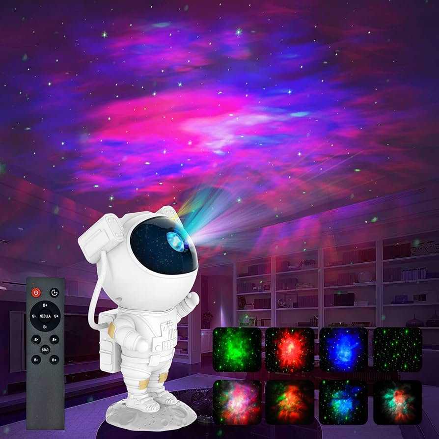 Luminária Astronauta Projetor Lua e Galáxia com Estrelas, Bluetooth e Caixa de Som Integrada